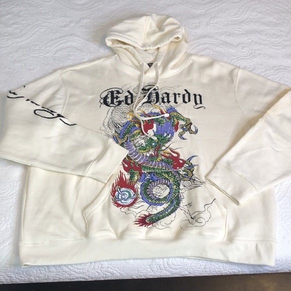 ED HARDY JAPAN DRAGON IVORY PULLOVER HOODIE SIZE XXL - Picture 14 of 15